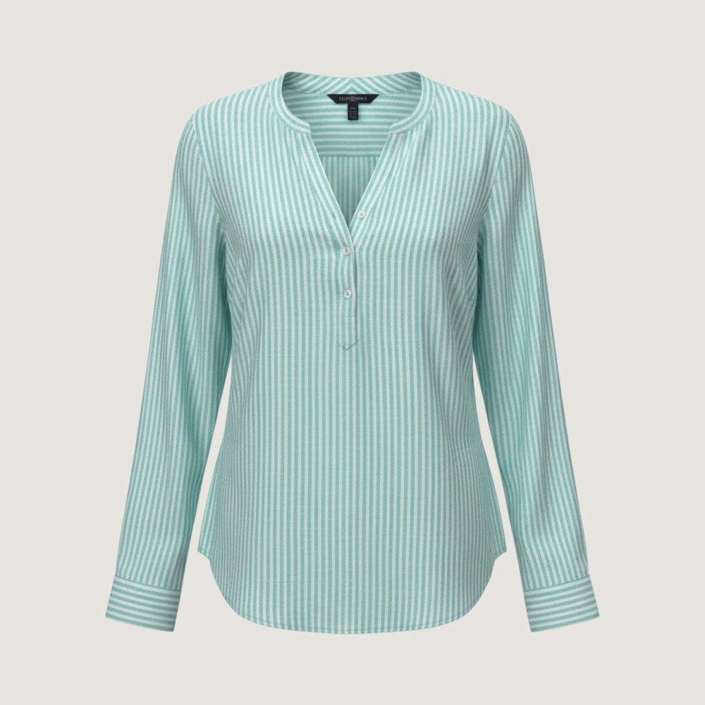 Talbots Womens XS Mint Green White Striped 100% Linen Henley Tunic Blouse